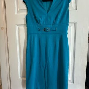 Adrianna Papell Teal Midi Dress with Belt